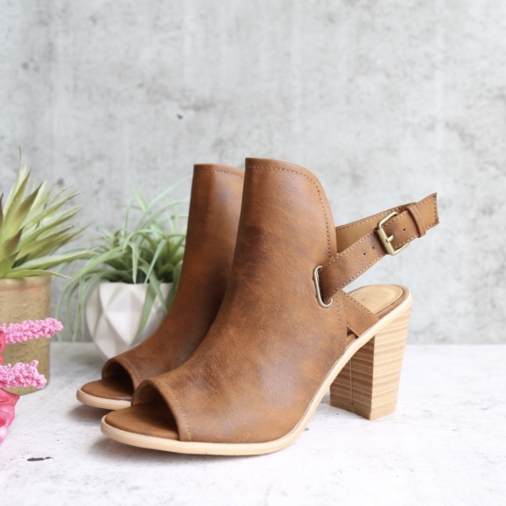 Tan Slingback Peep Toe Shootie - Picture 4 of 7